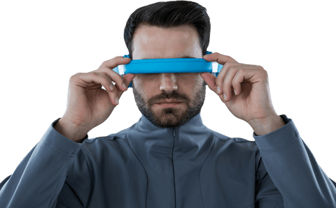 Man Interacting with Blue Transparent Virtual Reality Device - Download Free Stock Videos Pikwizard.com