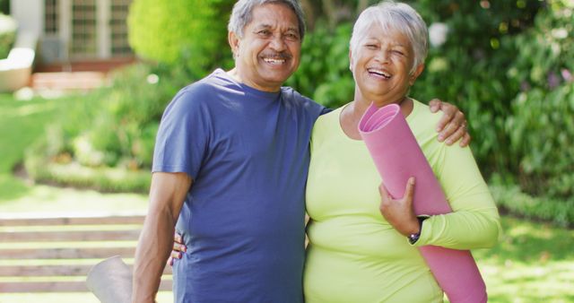 Happy Senior Couple Ready for Outdoor Yoga Session - Download Free Stock Images Pikwizard.com