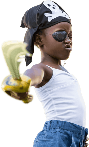 enthusiastic girl pirate holding transparent toy sword - Download Free Stock Videos Pikwizard.com