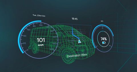 Futuristic Display Concept with Electric Van and Speedometer - Download Free Stock Images Pikwizard.com
