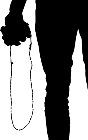 Silhouette of hand holding earphones on transparent background