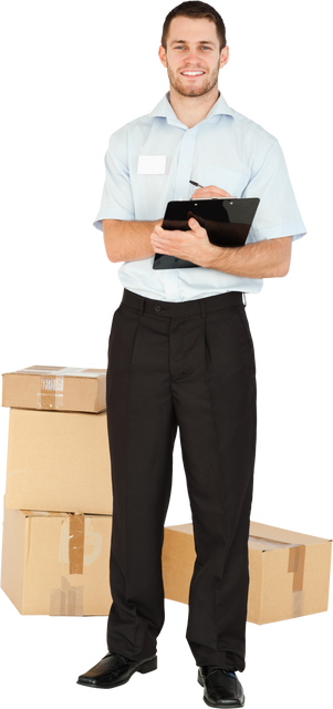 Young Post Employee Checking Parcel Delivery on Transparent Background - Download Free Stock Videos Pikwizard.com