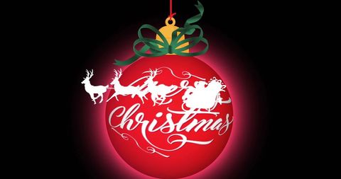 Festive Red Christmas Bauble with Santa and Sleigh Silhouette