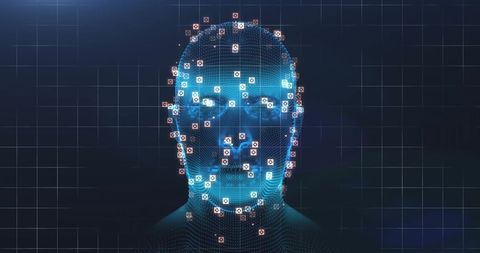 Digital human figure with futuristic data processing icons