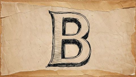 Hand-drawn vintage capital letter b on aged parchment