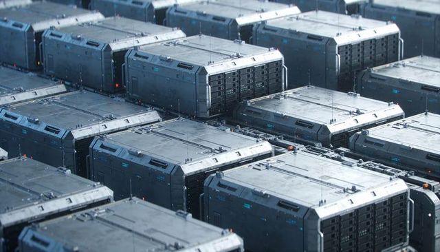 Modular high-density server chassis forming futuristic industrial data grid