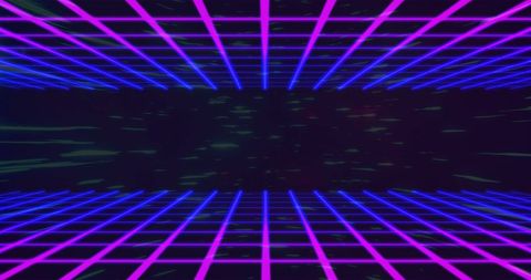 Retro Futuristic Neon Grid Tunnel Visualization