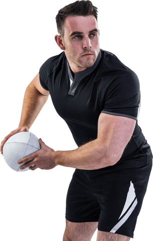 Determined Rugby Player Throwing Ball Transparent Background