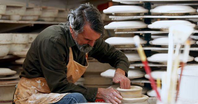 Skilled Potter Shaping Clay on Pottery Wheel in Workshop - Download Free Stock Images Pikwizard.com