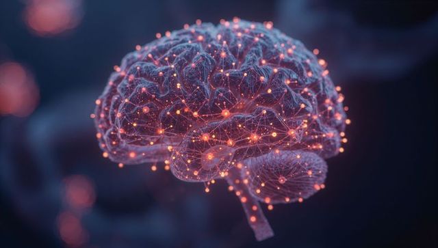 3d translucent brain with glowing neural networks