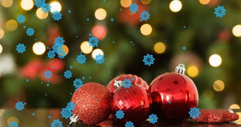 Festive Red Christmas Baubles with Snowflakes Background - Download Free Stock Images Pikwizard.com