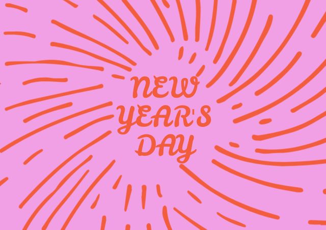 Digital composite image of new year's day text with red rays pattern on pink background. christmas, symbol and backgrounds.