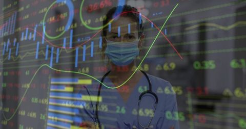 Healthcare Professional Analyzing Finance Data Overlay