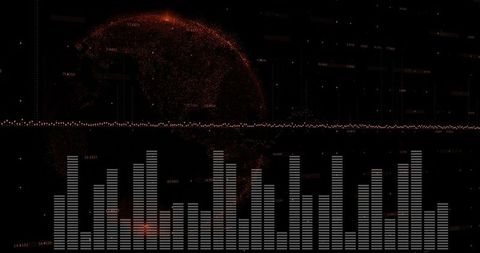 Futuristic data visualization with rotating globe and charts