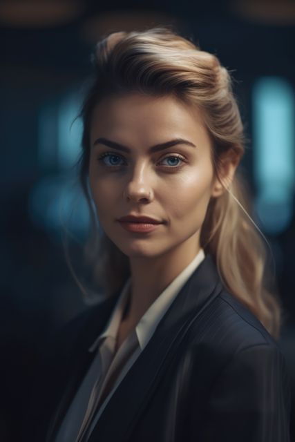 Portrait of smiling caucasian businesswoman, created using generative ai technology. Portrait, facial expression and business concept digitally generated image.