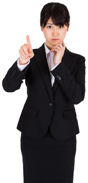 Focused Asian Businesswoman in Suit Pointing on Transparent Background - Download Free Stock Videos Pikwizard.com