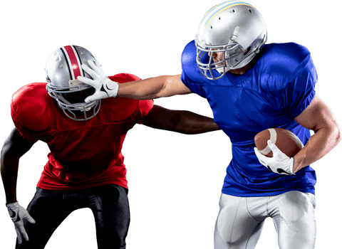 Dynamic football players in action with transparent background