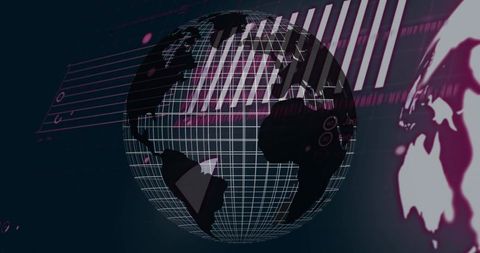 3D Wireframe Globe with Data Visualization Elements