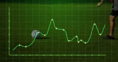 Athlete Engaging with Dynamic Sports Data Visualization on Soccer Field