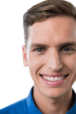 Transparent Smiling Man in Blue Shirt Half-Portrait - Download Free Stock Videos Pikwizard.com