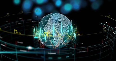 Global Financial Data Analysis with Digital Globe Overlay - Download Free Stock Images Pikwizard.com