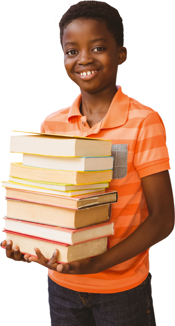 Young Boy Holding Books Wearing Orange Shirt Transparent Background - Download Free Stock Videos Pikwizard.com