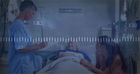 Nurse Caring for Hospitalized Elderly and Visit from Worried Relative