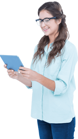 Smiling Woman with Digital Tablet on Transparent Background - Download Free Stock Videos Pikwizard.com