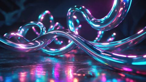 Abstract Neon Tubes in Futuristic Setting with Reflective Surface