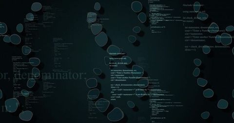 Futuristic Cyber Display with Floating Code and Digital Elements