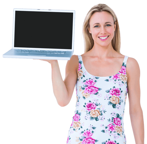 cheerful woman with laptop on transparent background - Download Free Stock Videos Pikwizard.com