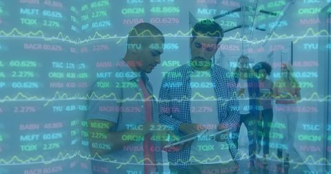 Stock Market Data Superimposed Over Business Discussion