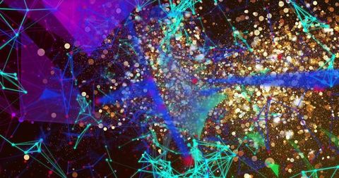 Vibrant futuristic abstract digital mesh with particle explosion