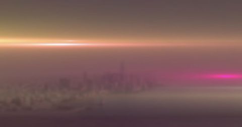 Mysterious Light Trails Over Abstract Cityscape Skies