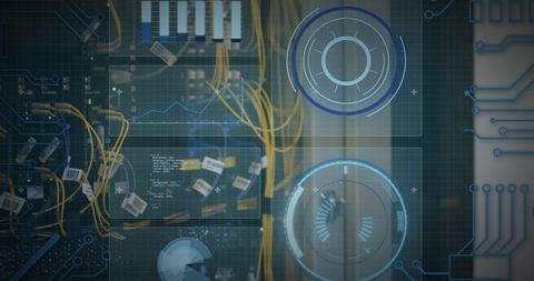 Digital Interface Over Server Room with Data Processing Icons - Download Free Stock Images Pikwizard.com
