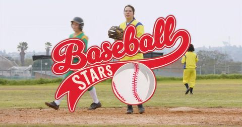 Female Athlete Standing with Baseball Glove on Field