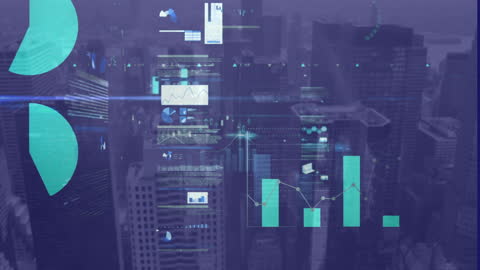 Data Analytics Overlay on Modern Urban Skyline