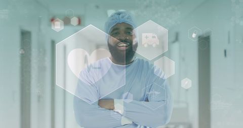 Confident African American Doctor with Digital Health Icons