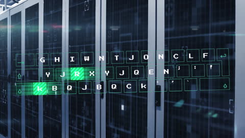 Virtual Keyboard Animation Over Server Room Technology Concept