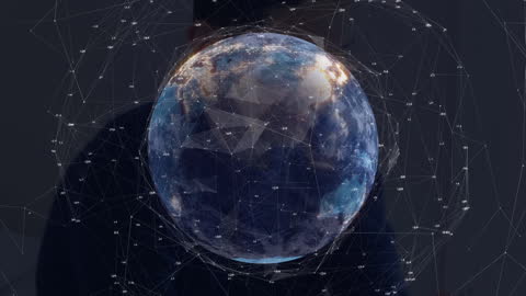 Global Network Connections Surrounding Earth in Abstract Digital Space