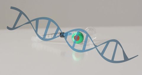 Digital DNA Strand with Medical Syringe Overlay