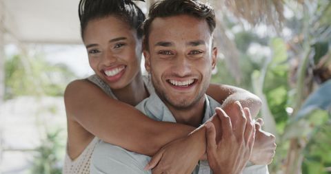 Happy Biracial Couple Embracing Outdoors in Summer - Download Free Stock Images Pikwizard.com