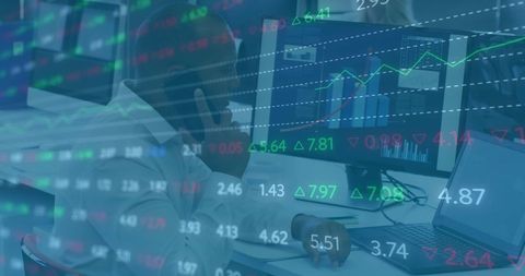 Overlay of Stock Market Data with Businessman in Office - Download Free Stock Images Pikwizard.com