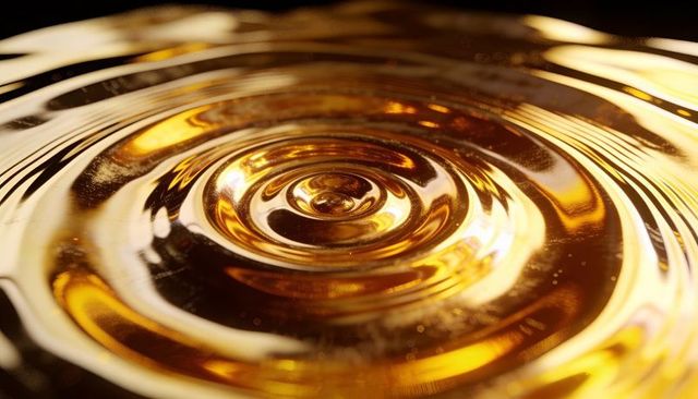 Rippling golden liquid forming concentric rings with glossy amber reflections and bronze highlights