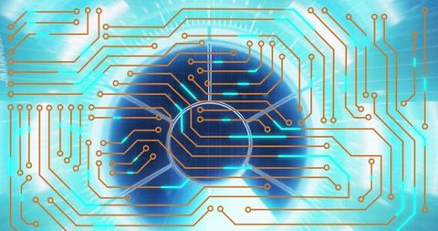 Futuristic Digital Circuit Vortex Neon Turquoise Blueprint