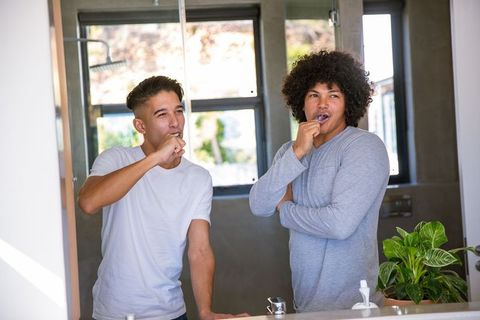 Diverse Friends Engaging in Morning Oral Hygiene Routine