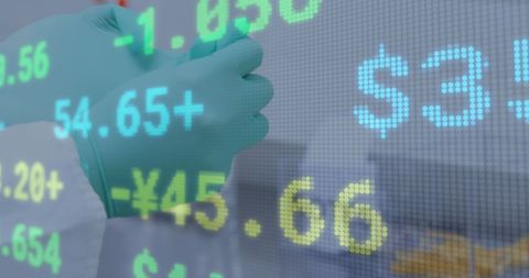 Doctor Preparing with Stock Market Interface Overlay