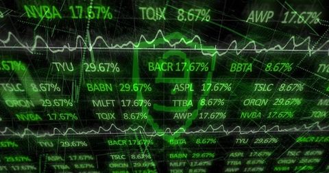 Cyberpunk financial skull mask pulsing holographic market data and analytics grid