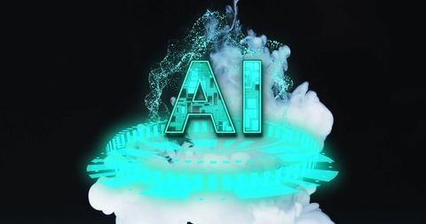 AI Text Above Futuristic Holographic Interface