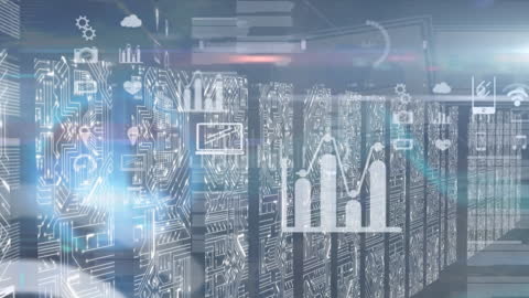 Digital Interface with Data Processing Icons Mesh